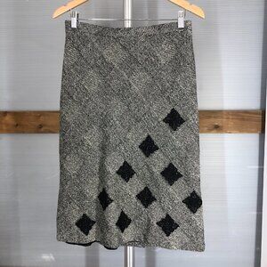VTG Francesca‎ Mammoliti Wool Herringbone Tweed Lace Diagonal Midi Skirt Sz M